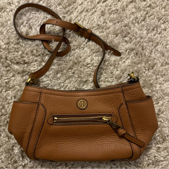 Tory Burch Frances mini crossbody pebbled leather bag cognac tan w/ gold - Picture 3 of 10